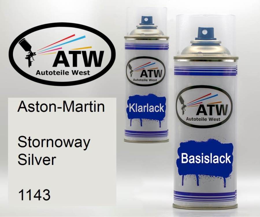 Aston-Martin, Stornoway Silver, 1143: 400ml Sprühdose + 400ml Klarlack - Set, von ATW Autoteile West.